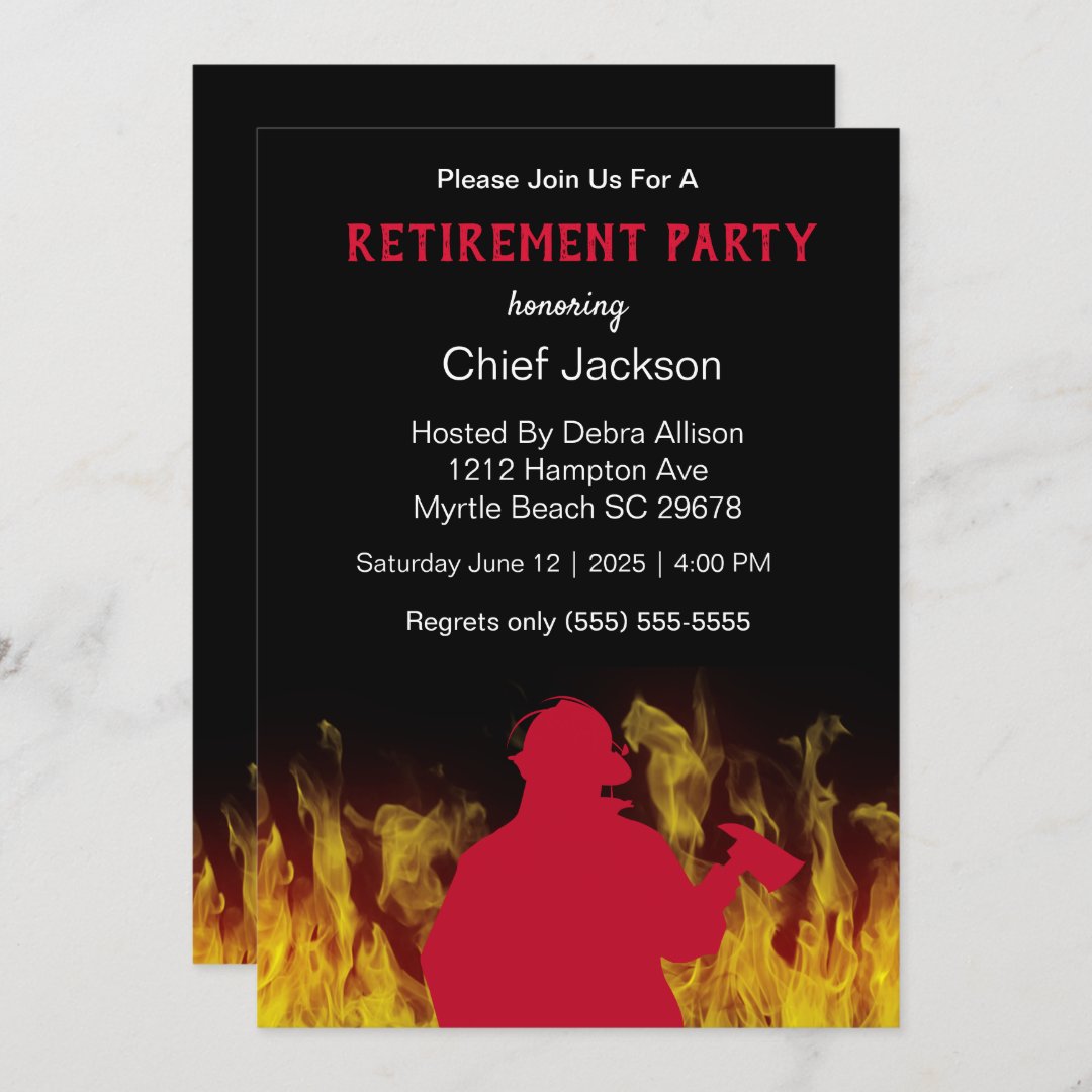 Modern Fireman/Fire Chief Silhouette Retirement Invitation | Zazzle