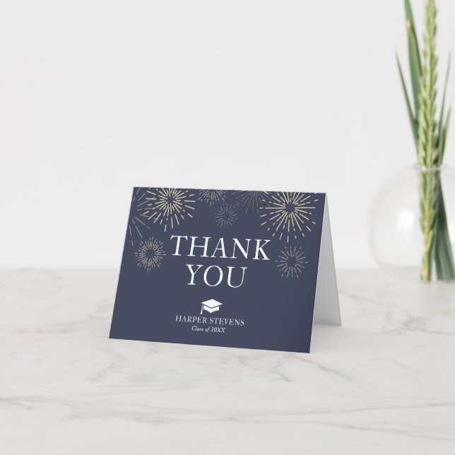 Modern Fireworks Graduation Blank Thank You Card (Front)