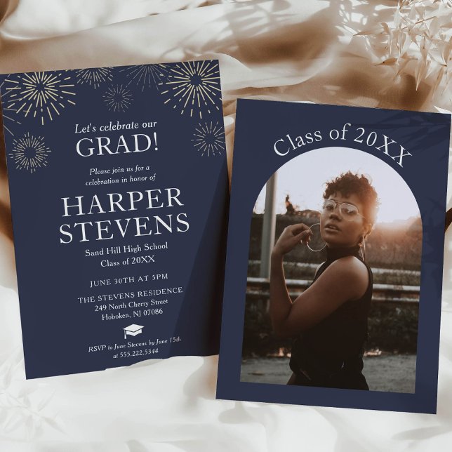 Modern Fireworks Graduation Party with Photo Invitation (Creator Uploaded)