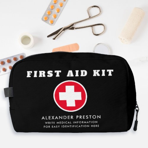 Modern First Aid Black Red Cross Medical Travel Dopp Kit