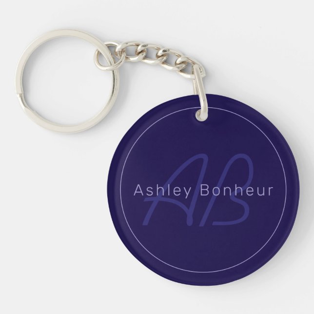 Modern First and Last Name w/Monogram Keychain (Front)