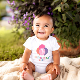 Modern First Birthday Baby Girl Pink Balloons Bodysuit