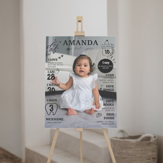 Modern First Birthday Photo Milestone Poster (Creator Uploaded)