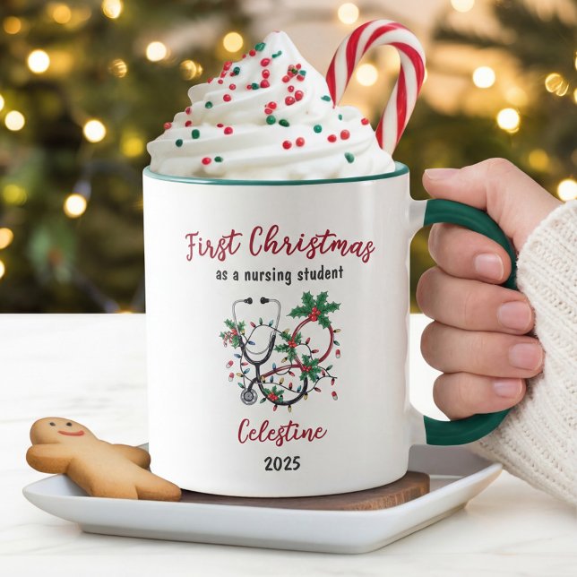 Modern First Christmas as a Nursing Student Custom Mug (Creator Uploaded)