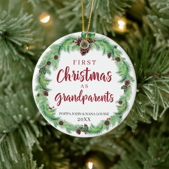 Modern FIRST CHRISTMAS AS GRANDPARENTS Photo Ceramic Ornament (Tree)