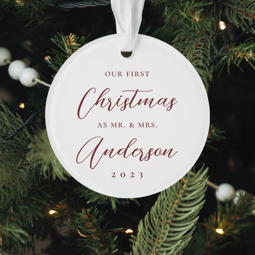 Modern First Christmas as Mr Mrs Photo Ornament