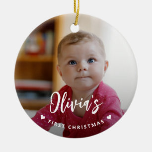 Modern First Christmas baby photo Ceramic Ornament