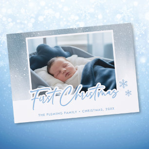Modern First Christmas Baby Snow Letterpress Photo Cards