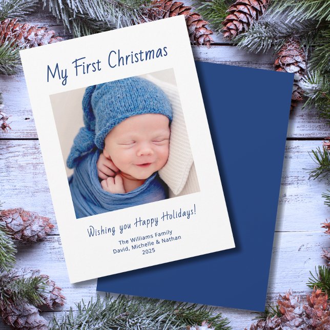 Modern First Christmas Cute Baby Boy Photo  Holiday Card (Creator Uploaded)