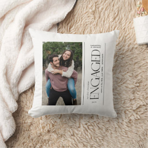 Modern First Christmas Engaged Couples Photo Throw Pillow