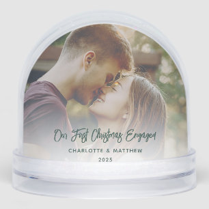 Modern First Christmas Engaged Photos Custom Snow Globe