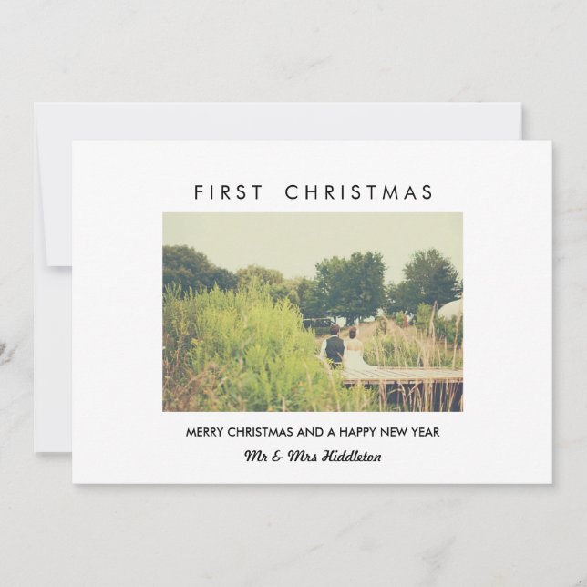 Modern First Christmas & Happy New Year Photo Holiday Card (Front)