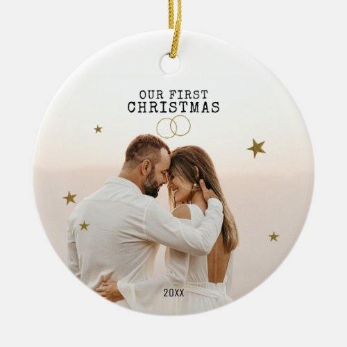 Modern First Christmas Married Ceramic Ornament