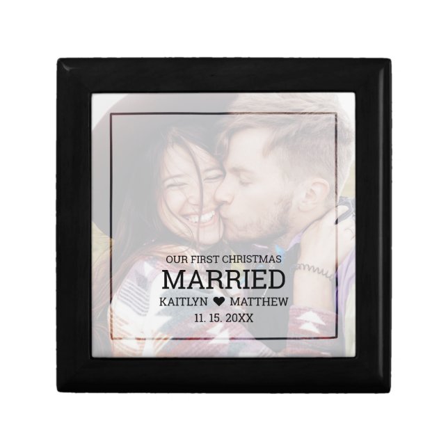 Modern First Christmas Married Faded Photo Gift Box (Front)