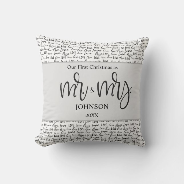 Modern First Christmas Married love wedding gift  Throw Pillow (Front)