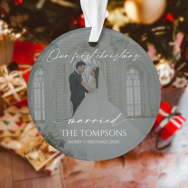 Modern First Christmas Married Photo Ornament (Creator Uploaded)