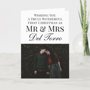 Modern First Christmas Mr and Mrs Photo Christmas Holiday Card