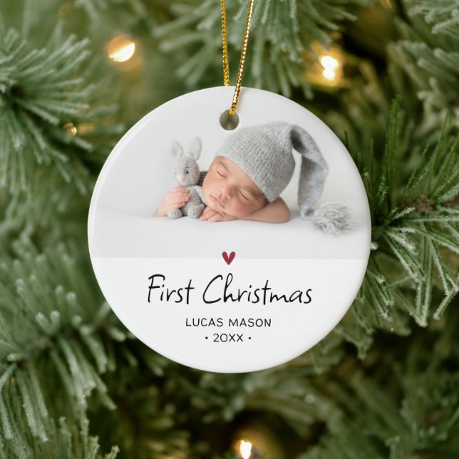 Modern First Christmas Photo Baby Ceramic Ornament (Tree)