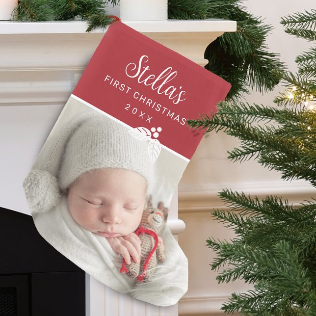 Modern First Christmas Photo Personalized Small Christmas Stocking (Modern First Christmas Photo Personalized Small Christmas Stocking)