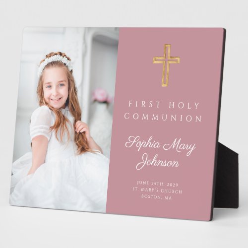 Modern First Communion Girl Pink Photo  Plaque