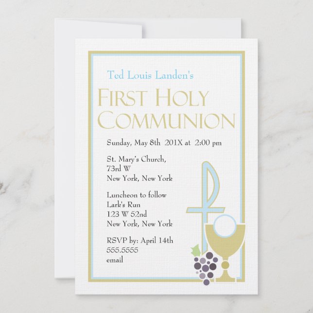 Modern First Communion Invitations  |  Blue (Front)