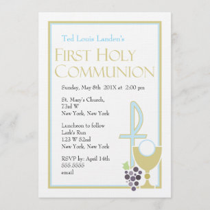 Modern First Communion Invitations Blue