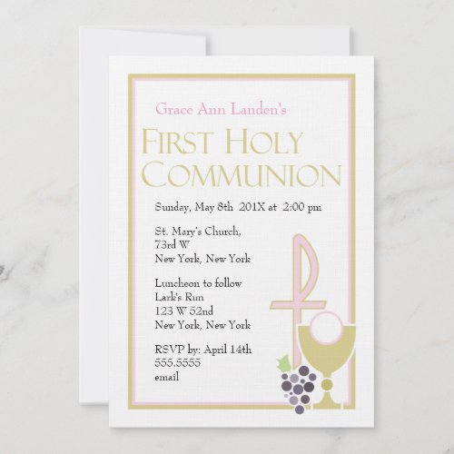 Modern First Communion Invitations  |  Pink 5" X 7" Invitation Card