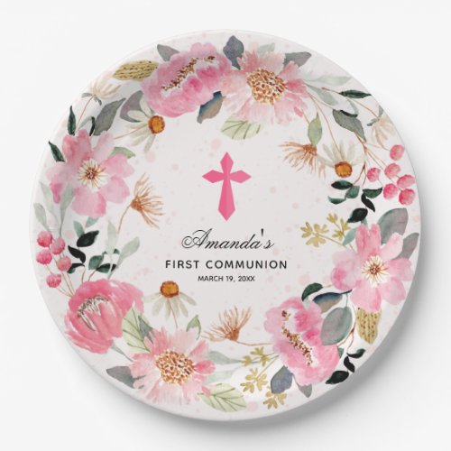Modern First Communion Pink Floral Girl 