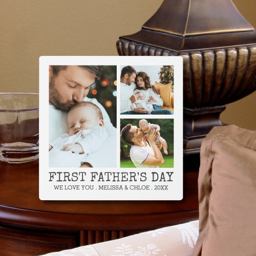 Modern FIRST FATHERS DAY 3 Photo Collage Plaque