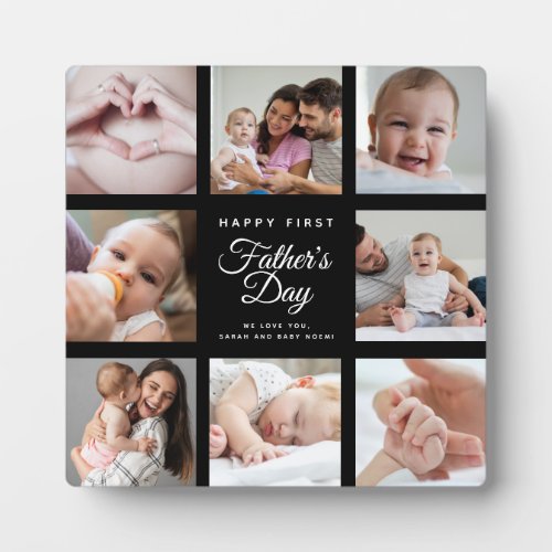 Modern First Fathers Day Baby Photo Collage Plaque