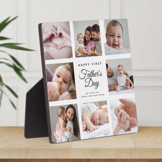 Modern First Father's Day Baby Photo Collage  Plaque (Creator Uploaded)