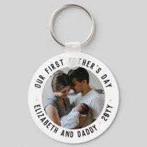 Modern First Father's Day Dad Typography Photo Keychain