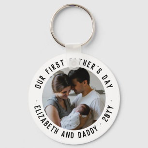 Modern First Father's Day Dad Typography Photo Keychain