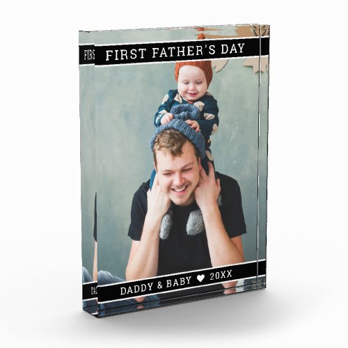 Modern First Fathers Day New Dad Baby Photo Block