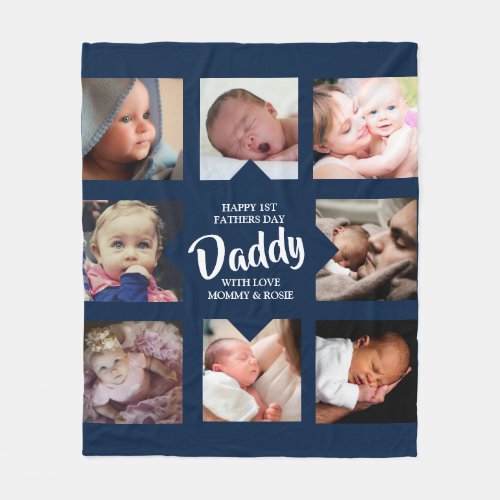 Modern  First Fathers Day  Photo Collage Fleece Blanket