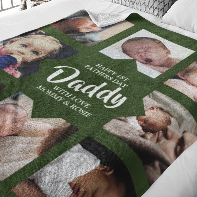 Modern | First Fathers Day | Photo Collage Fleece Blanket (Creator Uploaded)