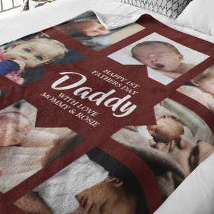 Modern First Fathers Day Photo Collage Fleece Blanket
