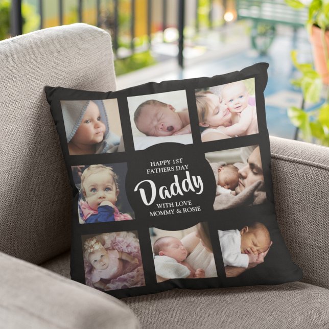 Modern | First Fathers Day | Photo Collage Throw P Throw Pillow (Creator Uploaded)