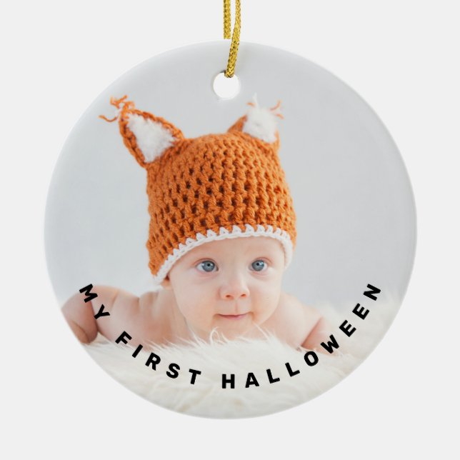 Modern First Halloween Photo Ceramic Ornament (Front)