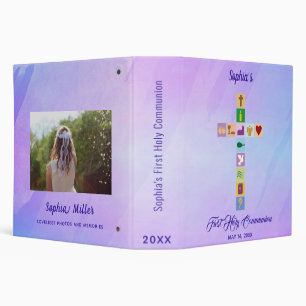 Modern First Holy Communion Colorful Cross Symbols 3 Ring Binder