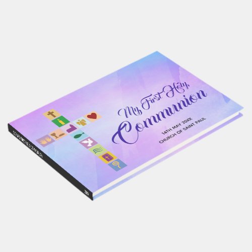 Modern First Holy Communion Colorful Cross Symbols Guest Book