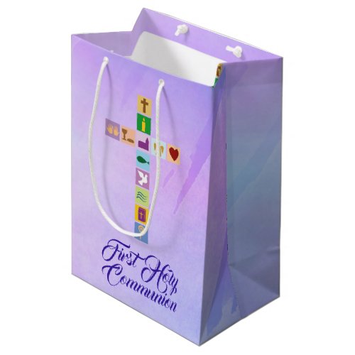 Modern First Holy Communion Colorful Cross Symbols Medium Gift Bag