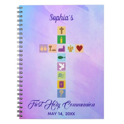 Modern First Holy Communion Colorful Cross Symbols Notebook