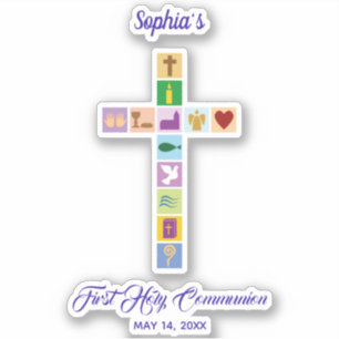 Modern First Holy Communion Colorful Cross Symbols Sticker