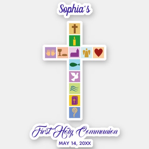 Modern First Holy Communion Colorful Cross Symbols Sticker