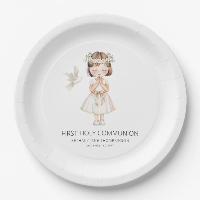 Modern First Holy Communion for Girl Paper Plates (Front)