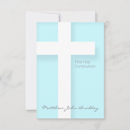 Modern First Holy Communion in Blue - Custom 3.5x5 Paper Invitation Card