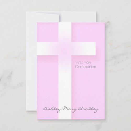 Modern First Holy Communion in Pink - Custom 3.5x5 Paper Invitation Card