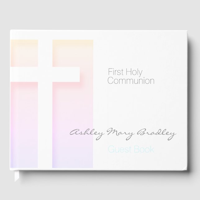 Modern First Holy Communion pastel colors Guest B Book (Front)