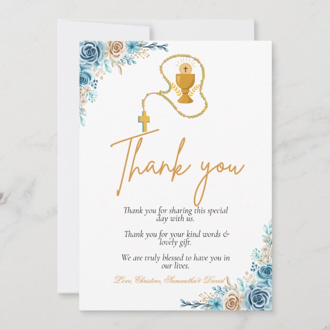 Modern  first holy communion thank you note  card (Front)
